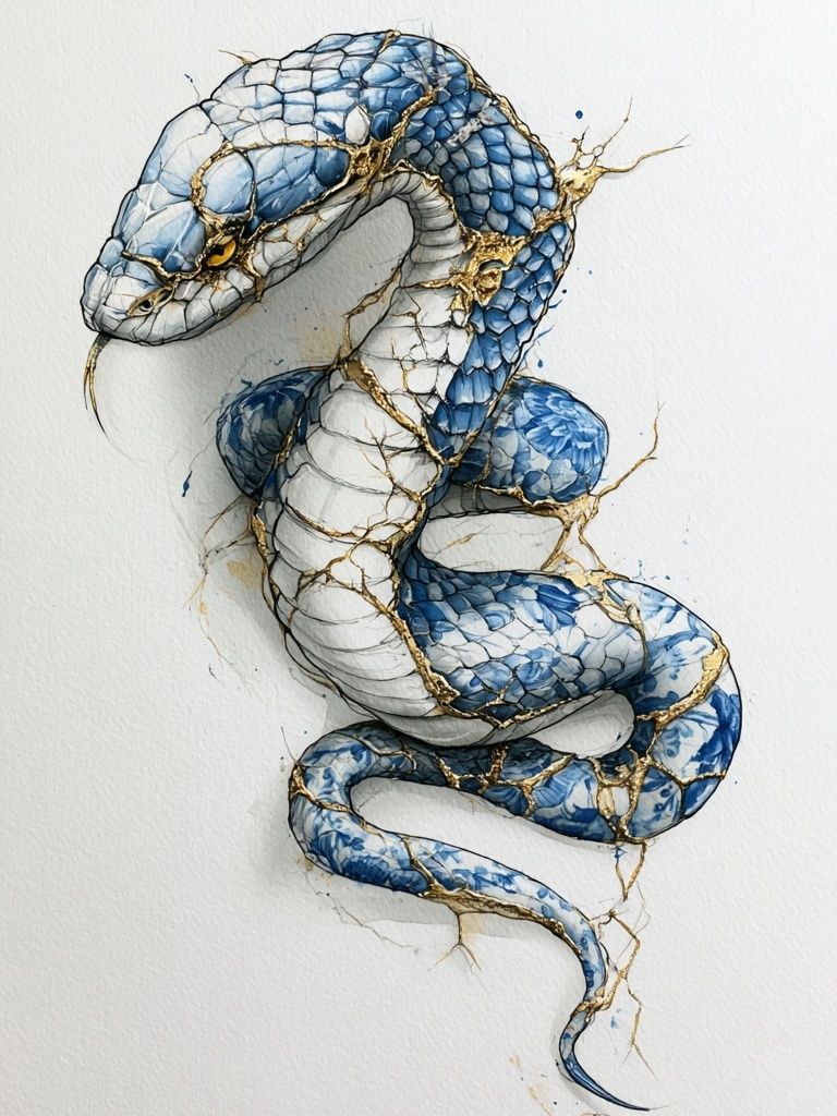 Blue Serpent Watercolor Poster. poster detail