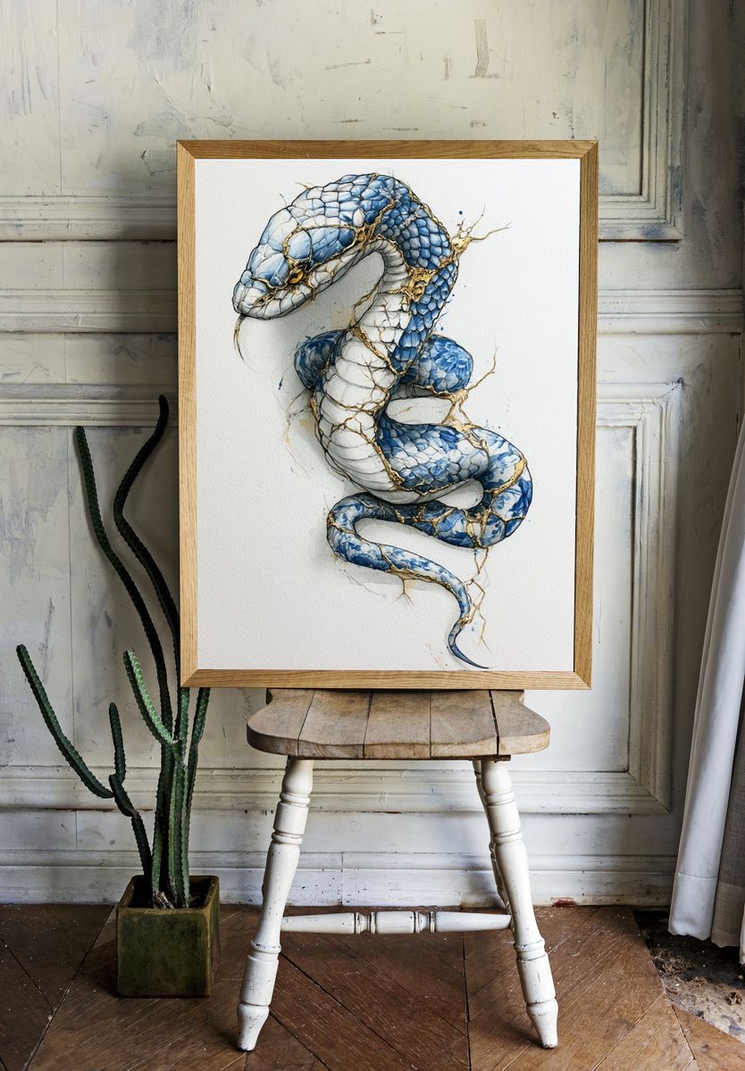 Blue Serpent Watercolor Poster. room preview