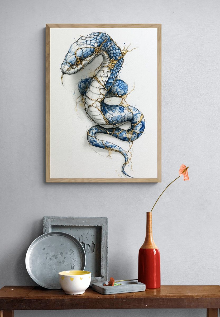 Blue Serpent Watercolor Poster. — room view 3