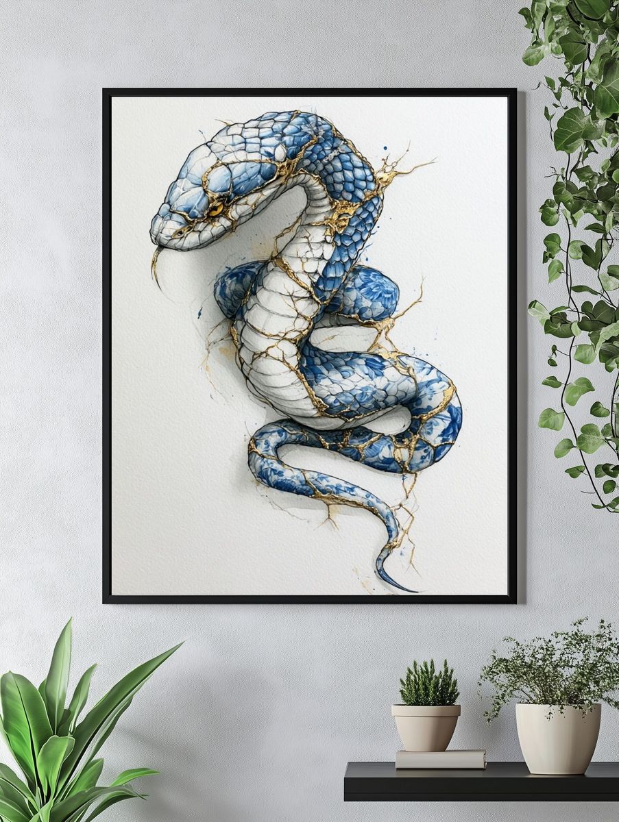 Blue Serpent Watercolor Poster. — room view 4