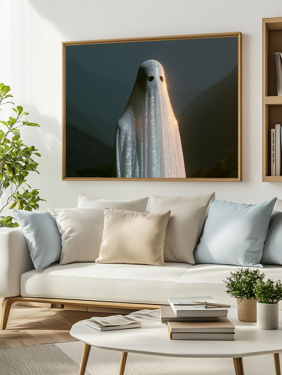Glowing Ghost Figure Illustration Poster. — room view 2