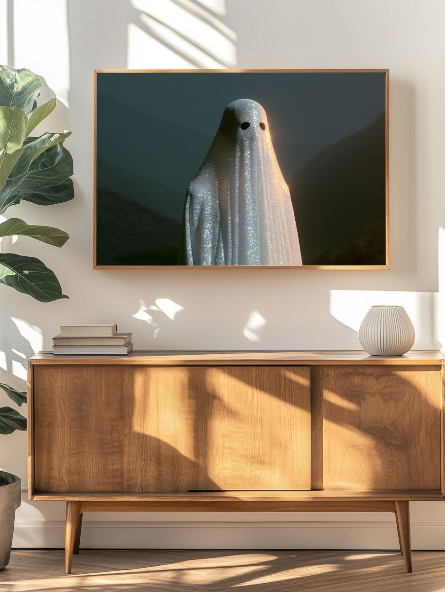 Glowing Ghost Figure Illustration Poster. — room view 3