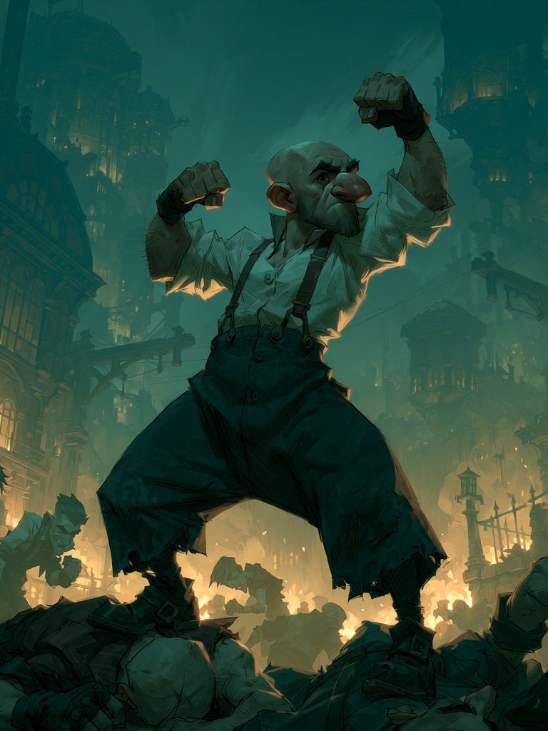 Giant Ogre Cityscape Illustration Poster. poster — illustration art