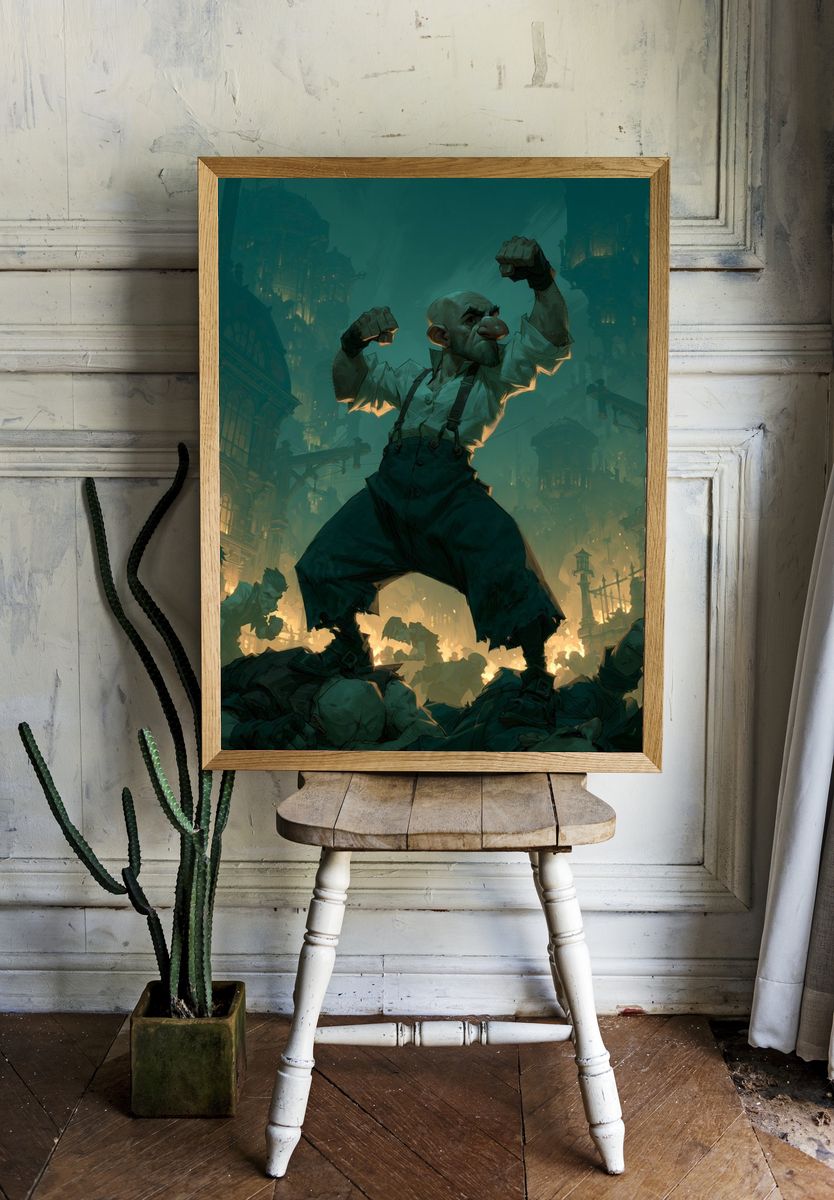 Giant Ogre Cityscape Illustration Poster. — room view 1