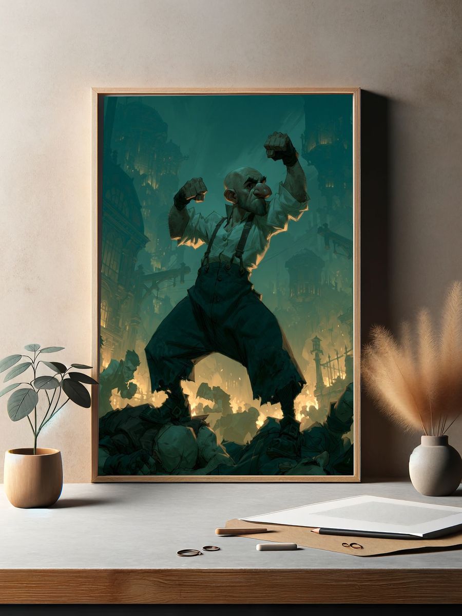 Giant Ogre Cityscape Illustration Poster. — room view 2