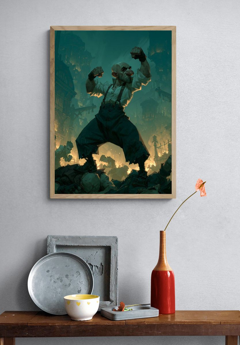 Giant Ogre Cityscape Illustration Poster. — room view 3
