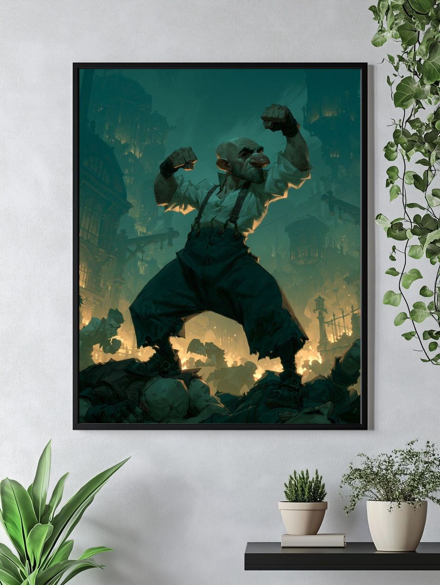 Giant Ogre Cityscape Illustration Poster. — room view 4