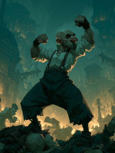 Giant Ogre Cityscape Illustration Poster.