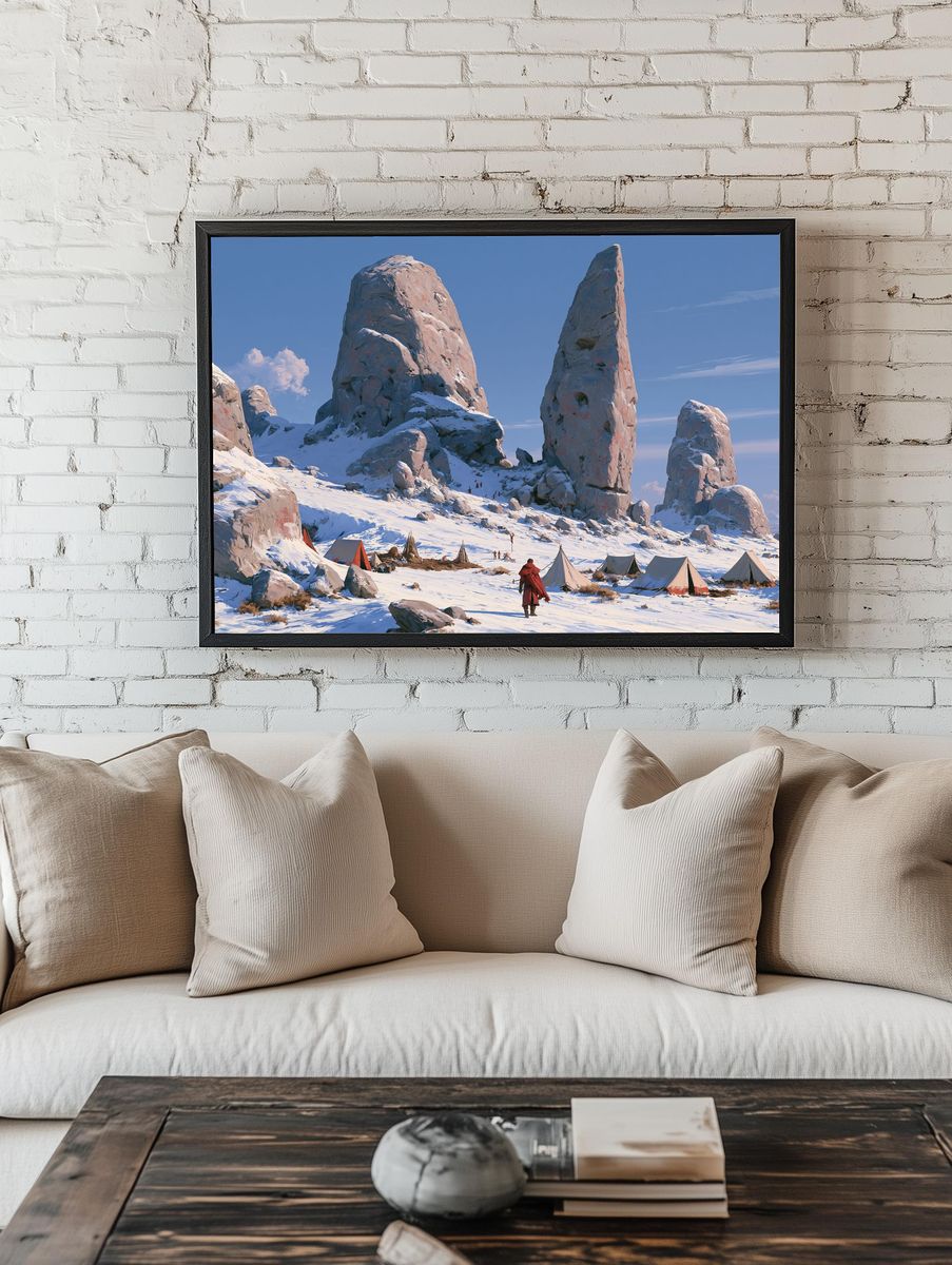 Snowy Monolith Camp Illustration Poster. room preview