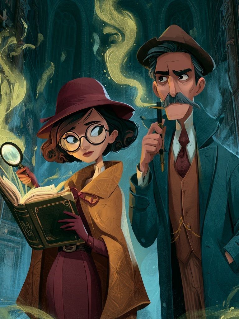 Mystic Library Detectives Illustration Poster. poster detail