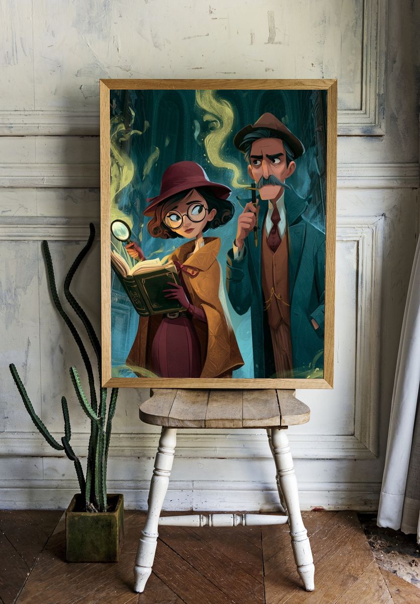 Mystic Library Detectives Illustration Poster. room preview