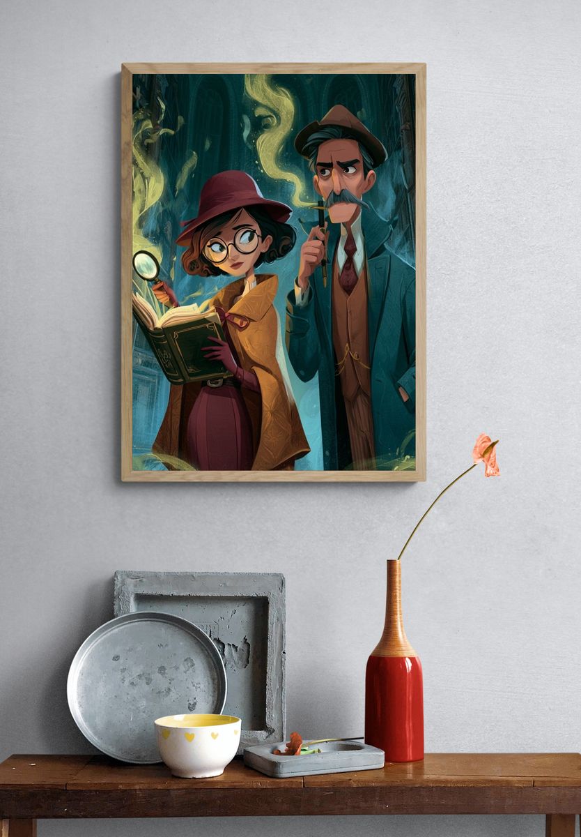 Mystic Library Detectives Illustration Poster. — room view 3