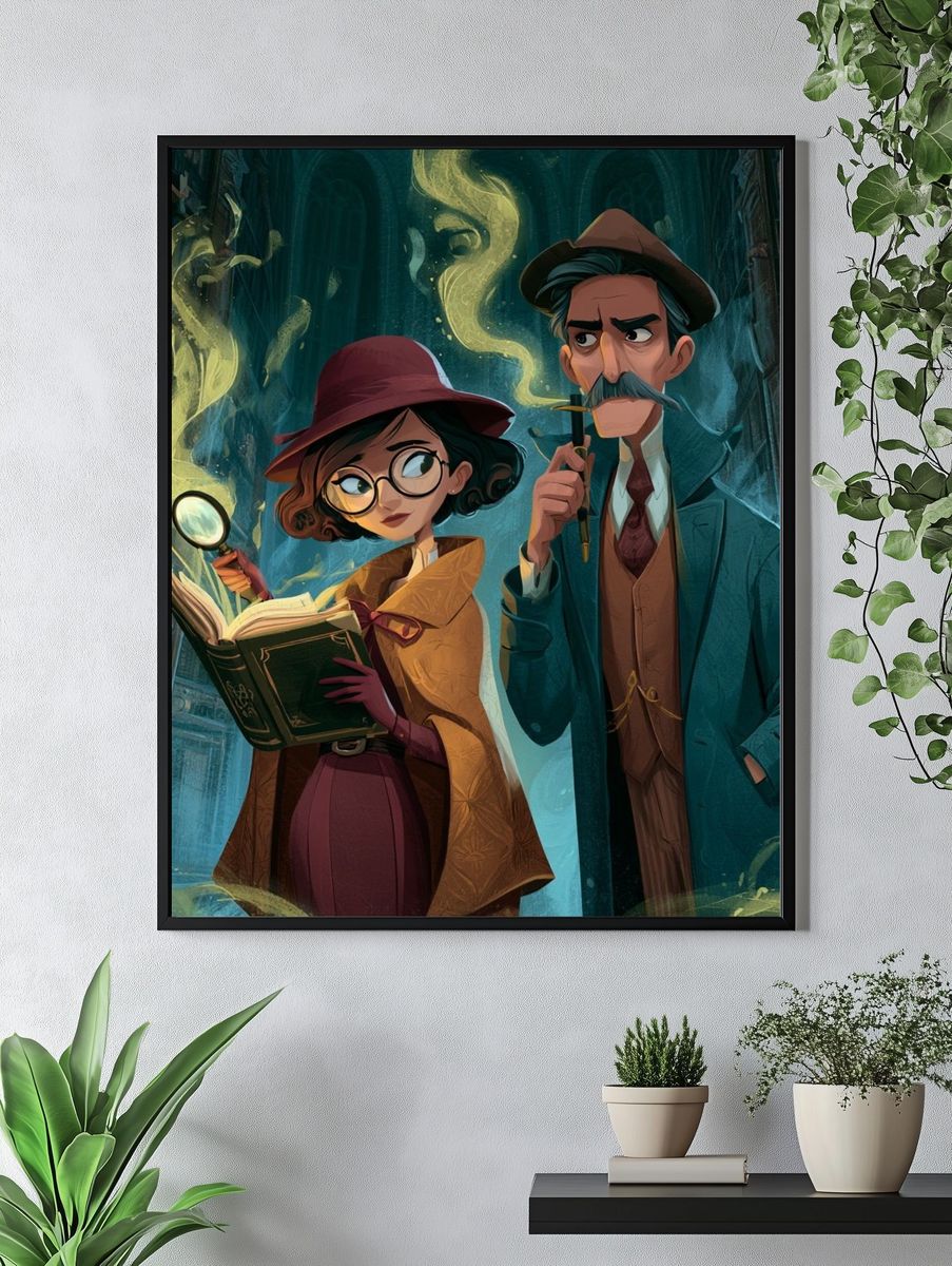 Mystic Library Detectives Illustration Poster. — room view 4