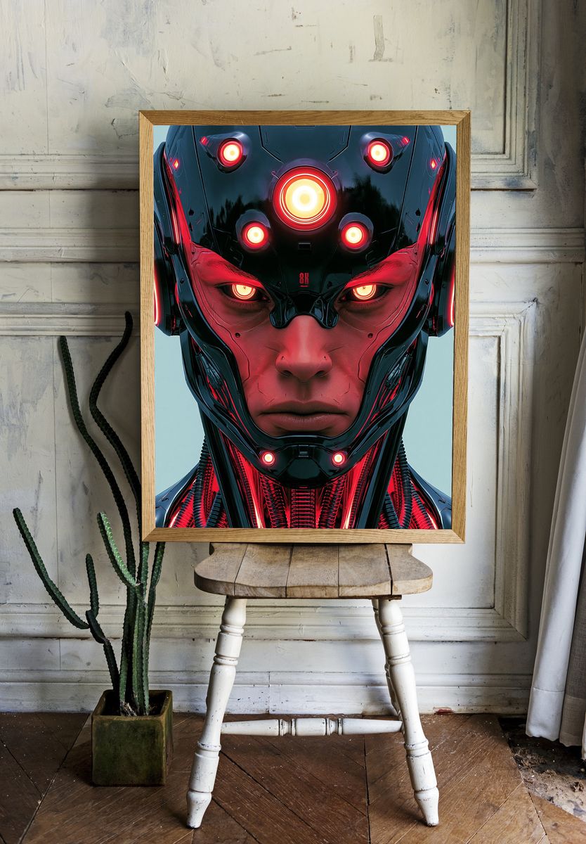 Cybernetic Warrior Portrait Print. room preview