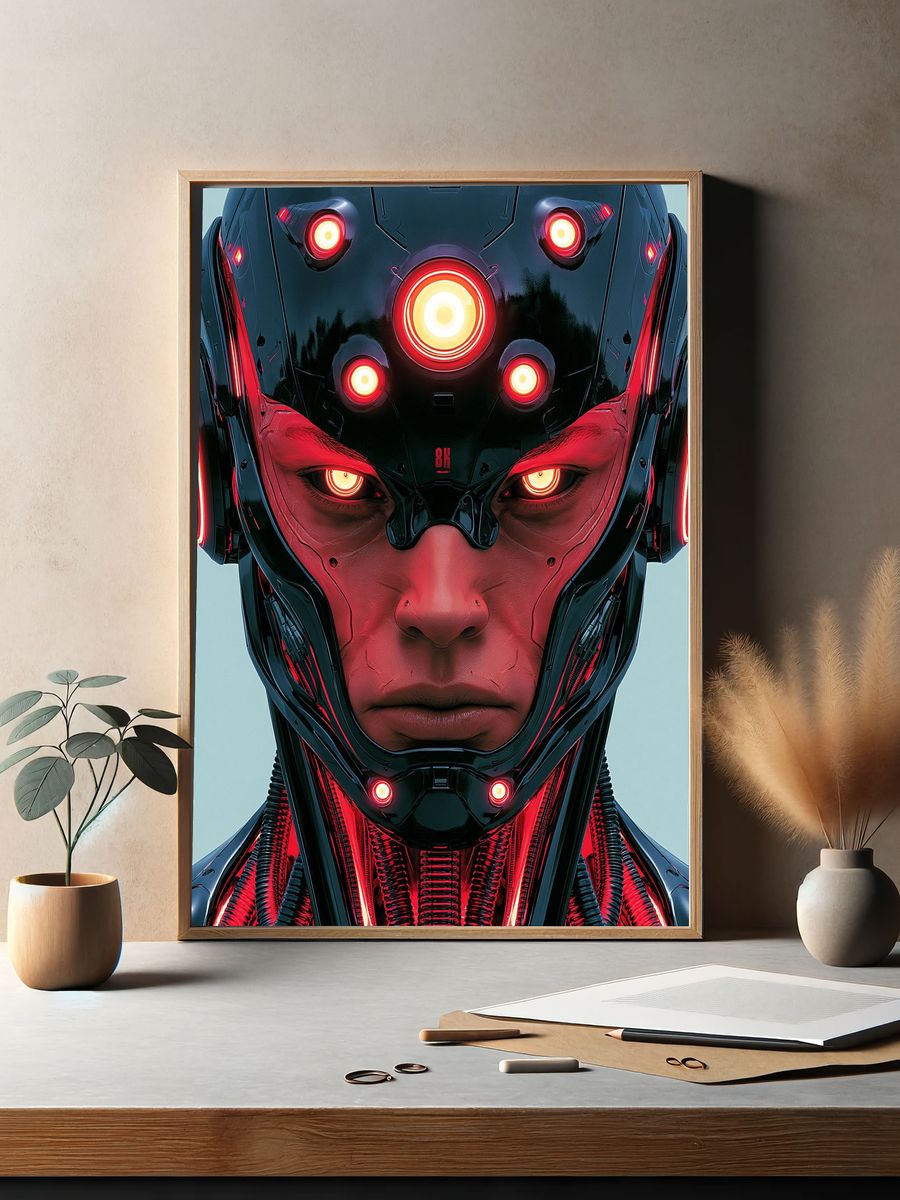 Cybernetic Warrior Portrait Print. — room view 2