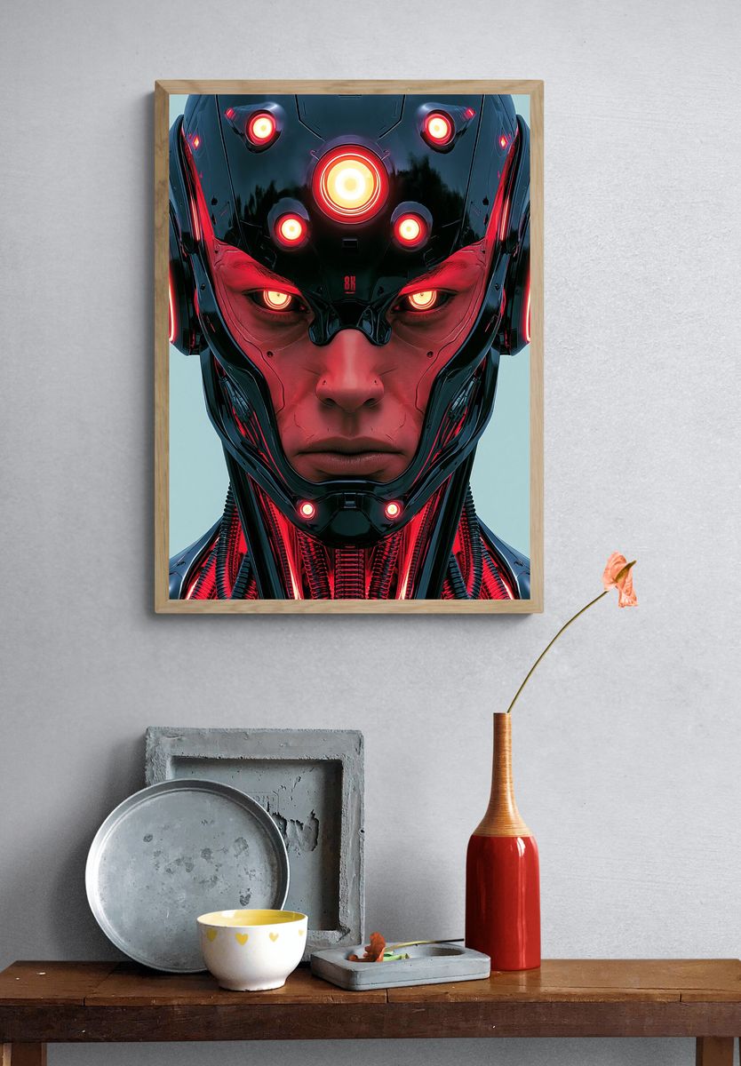 Cybernetic Warrior Portrait Print. — room view 3