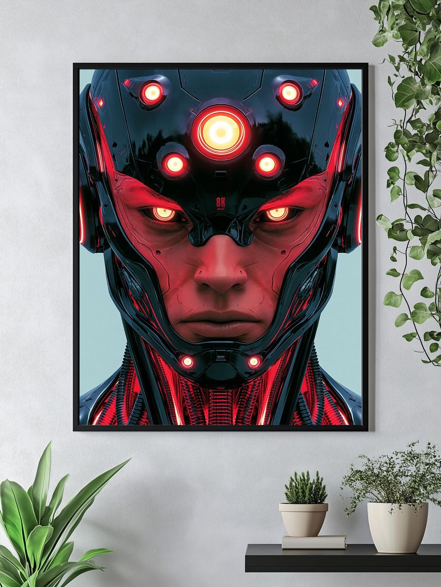 Cybernetic Warrior Portrait Print. — room view 4