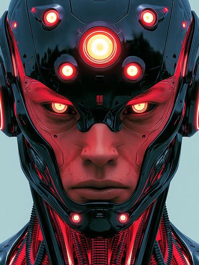 Cybernetic Warrior Portrait Print. poster