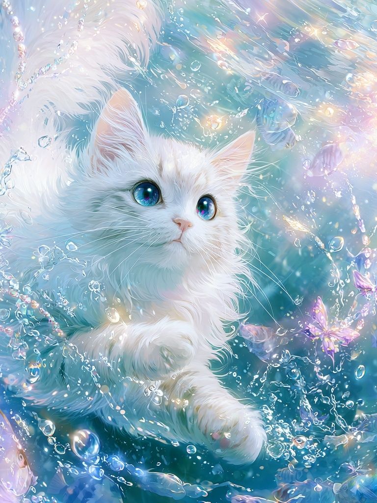 Dreamy White Cat Underwater Poster. poster detail