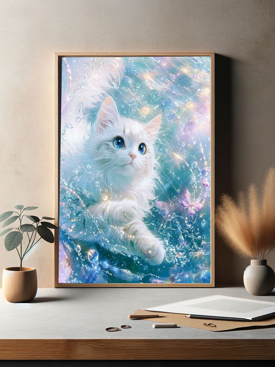 Dreamy White Cat Underwater Poster. — room view 2
