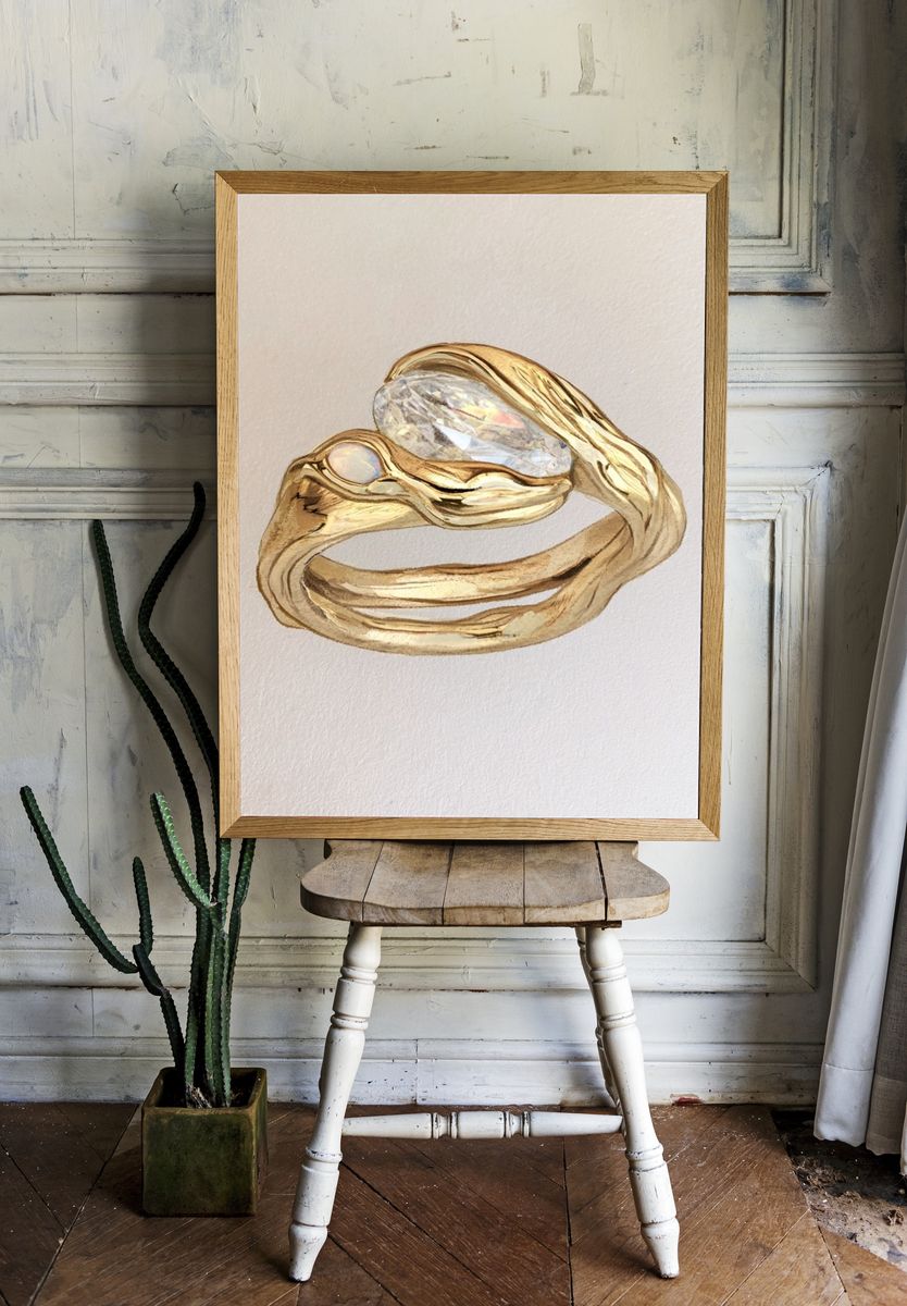 Gold Gem Ring Illustration Poster. room preview