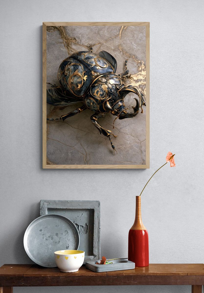Golden Beetle Illustration Poster. — room view 3