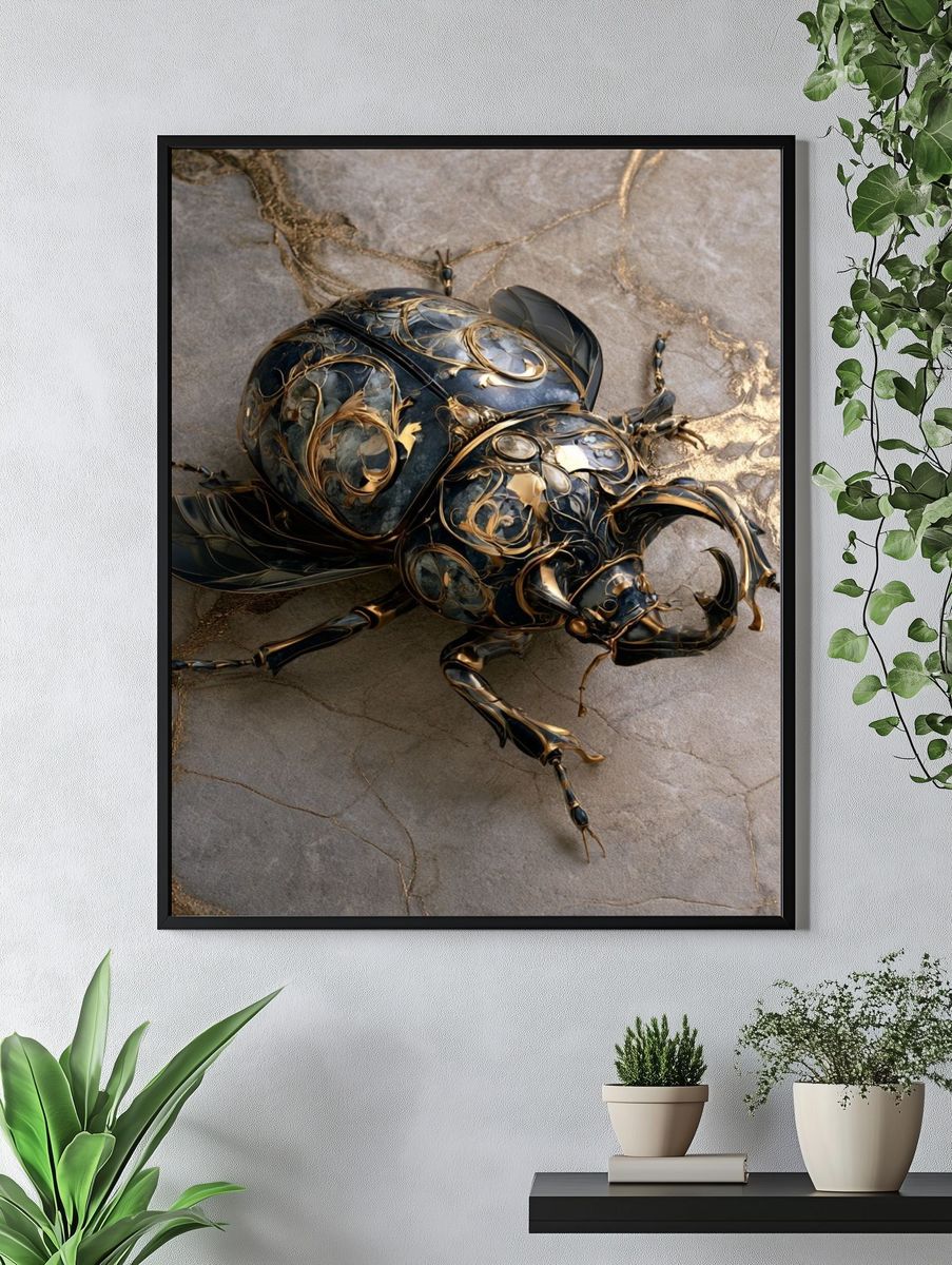 Golden Beetle Illustration Poster. — room view 4
