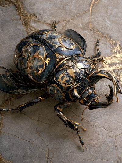 Golden Beetle Illustration Poster.