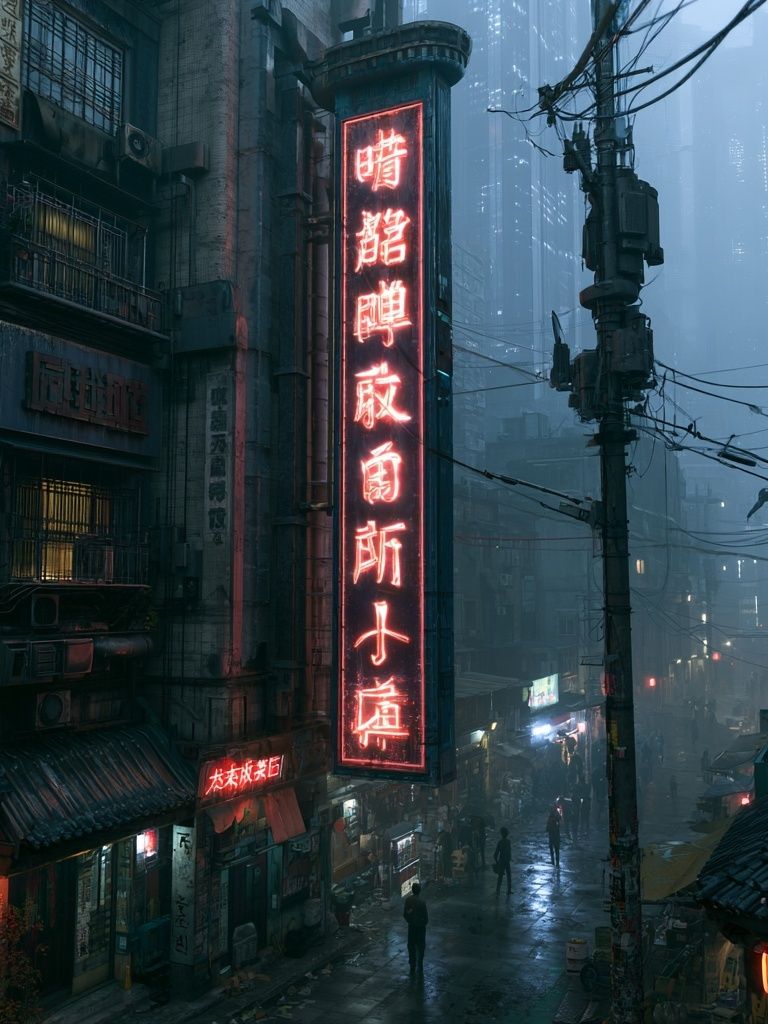 Cyberpunk Neon Alley Poster. poster detail