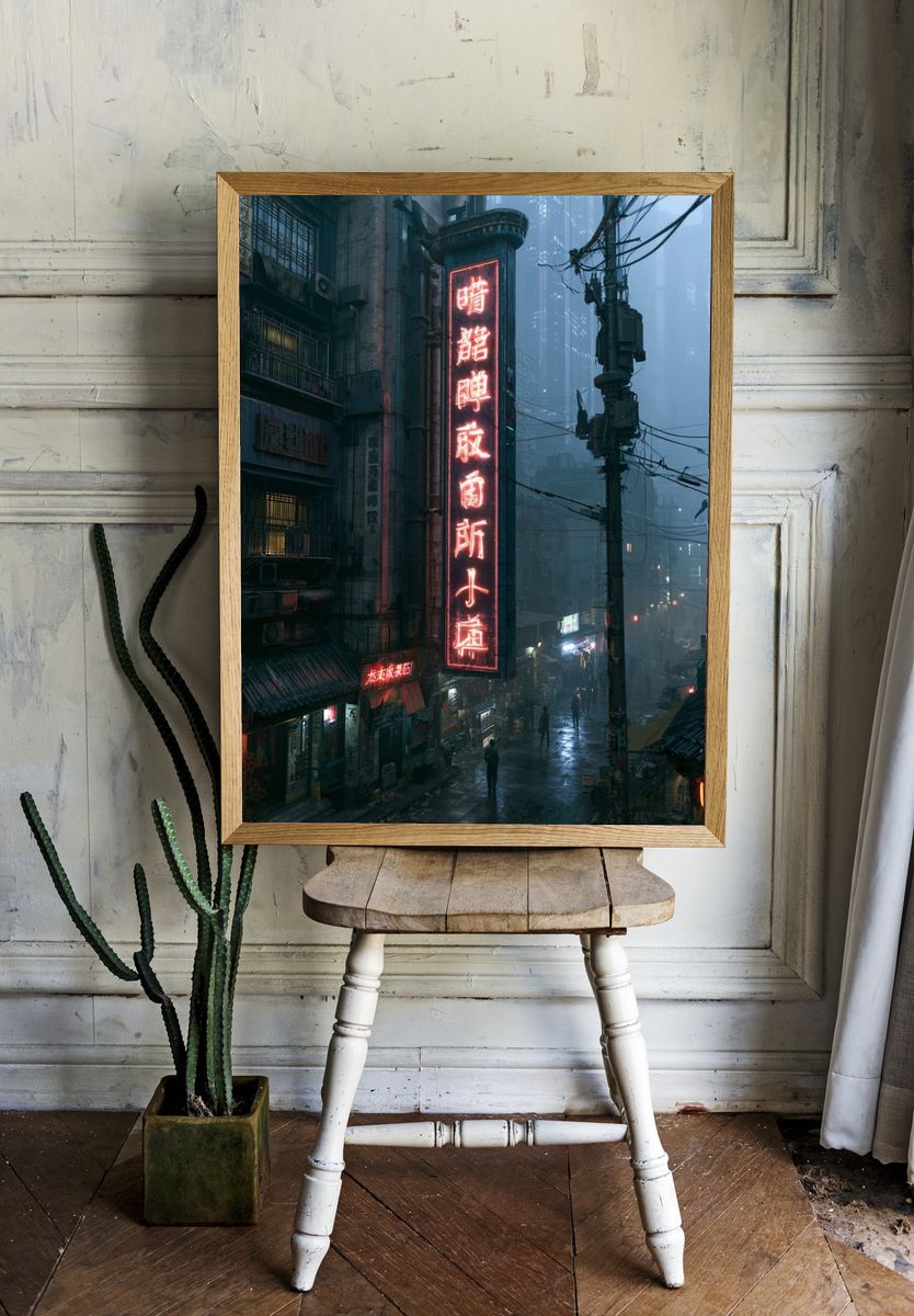 Cyberpunk Neon Alley Poster. room preview