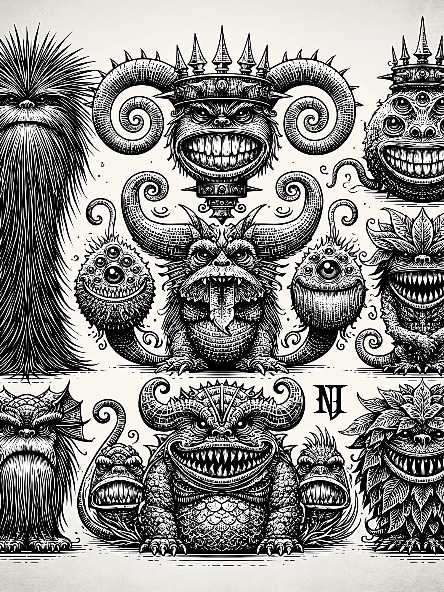 Monstrous Creatures Ink Poster. poster — illustration art