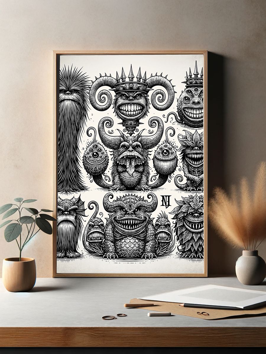 Monstrous Creatures Ink Poster. — room view 2