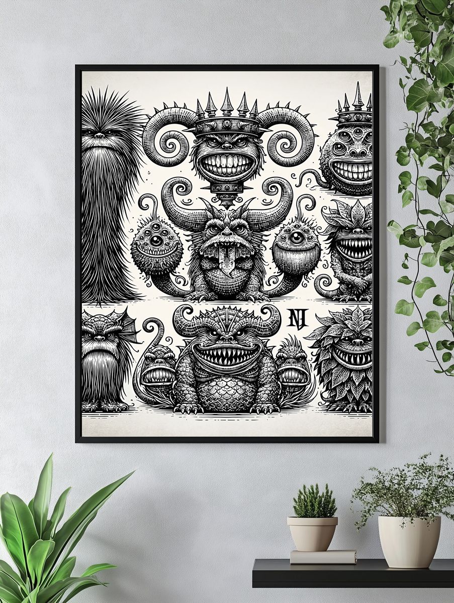 Monstrous Creatures Ink Poster. — room view 4