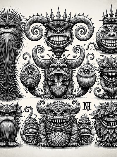 Monstrous Creatures Ink Poster. poster