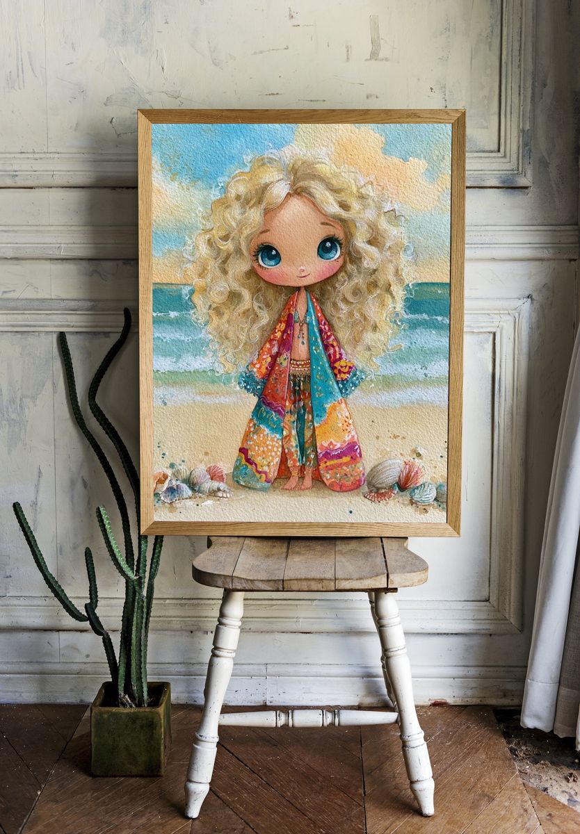 Beach Doll Watercolor Poster. — room view 1