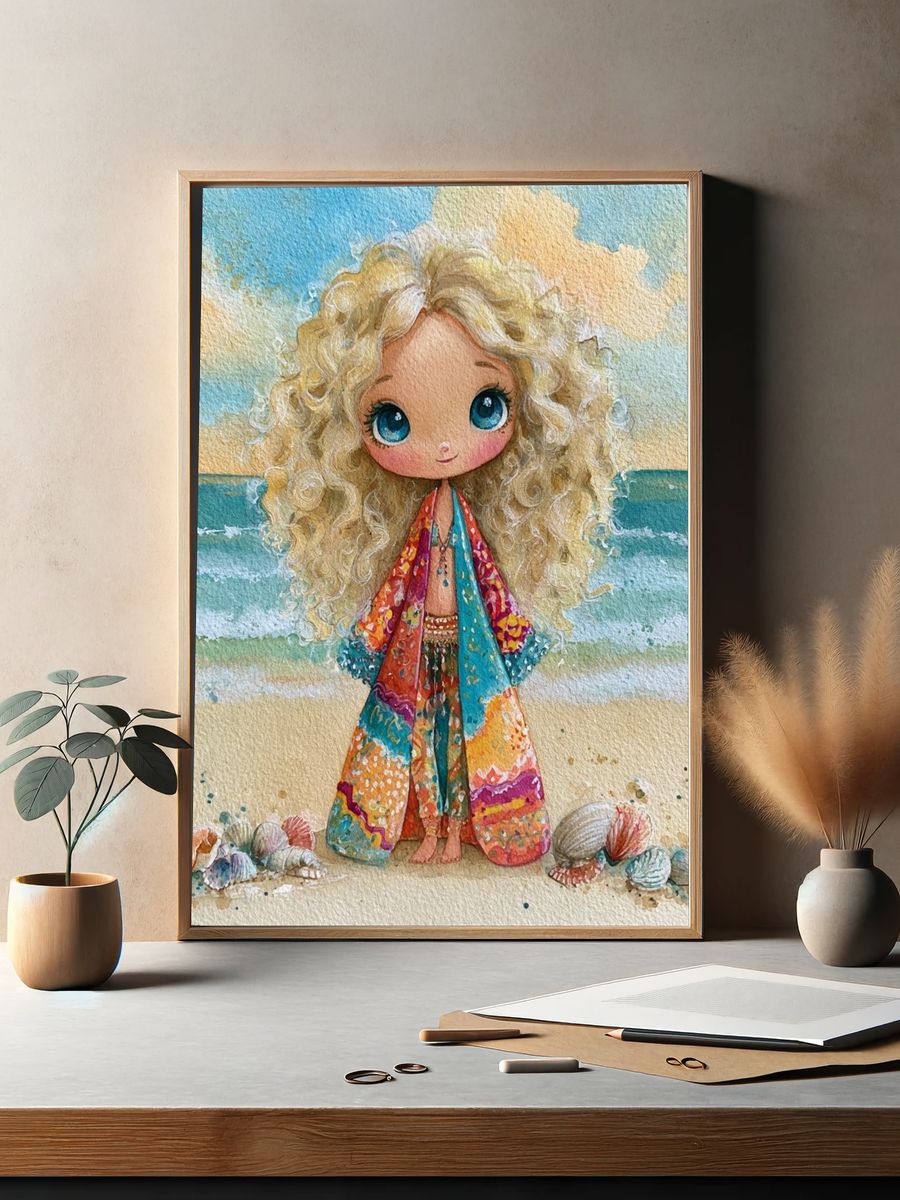 Beach Doll Watercolor Poster. — room view 2