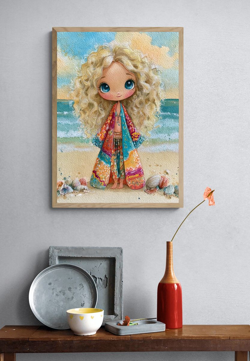 Beach Doll Watercolor Poster. — room view 3