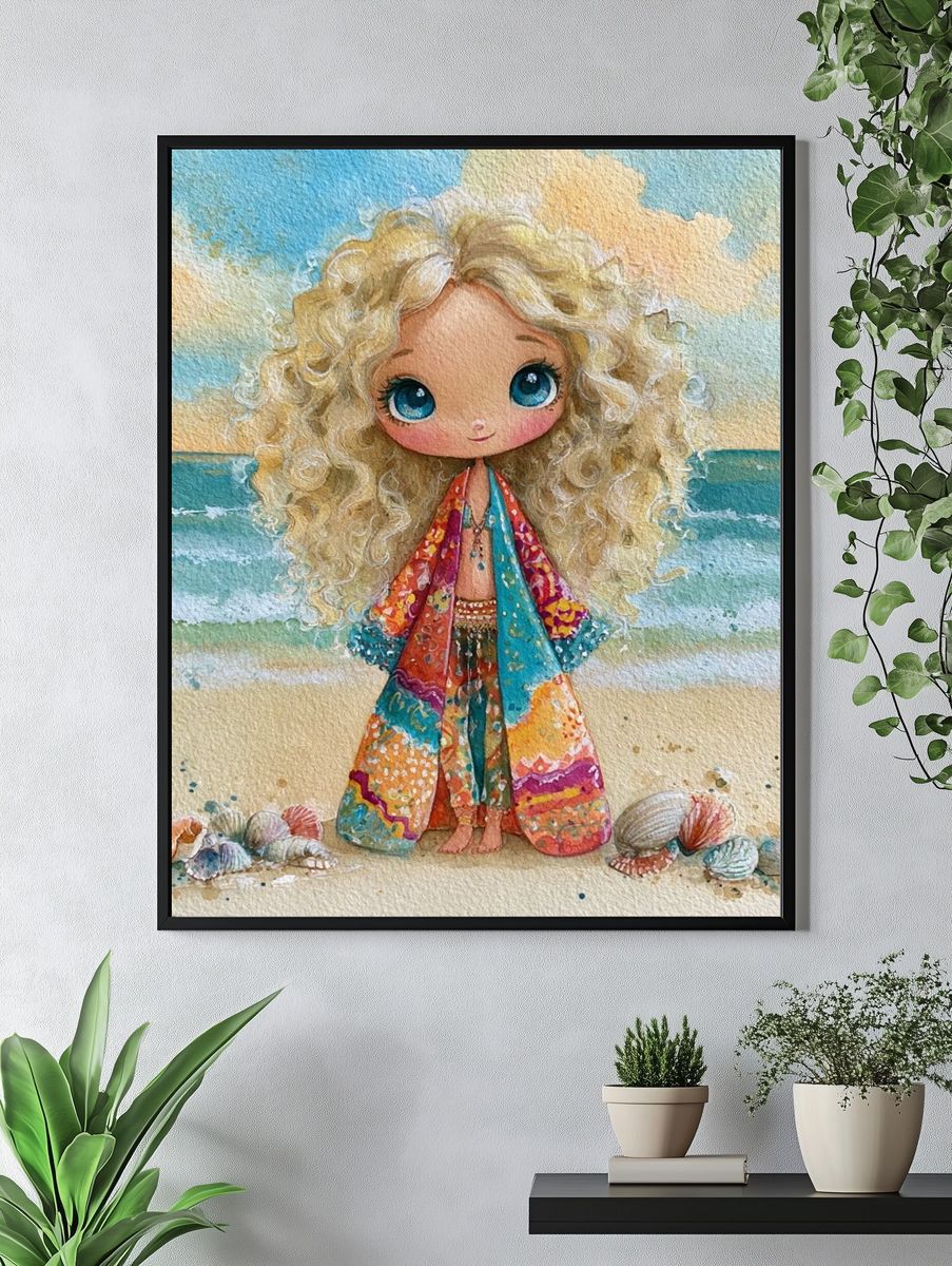 Beach Doll Watercolor Poster. — room view 4