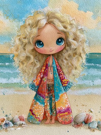 Beach Doll Watercolor Poster.