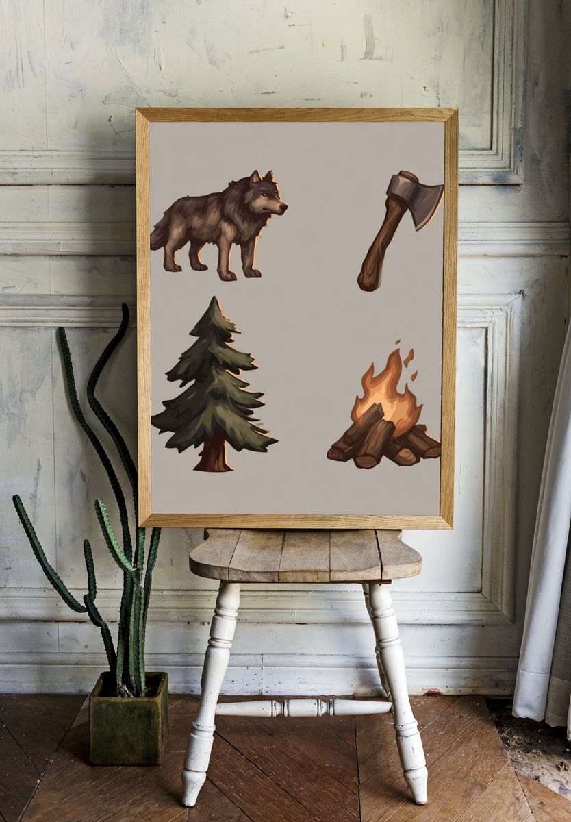 Forest Survival Icons Illustration Print. room preview