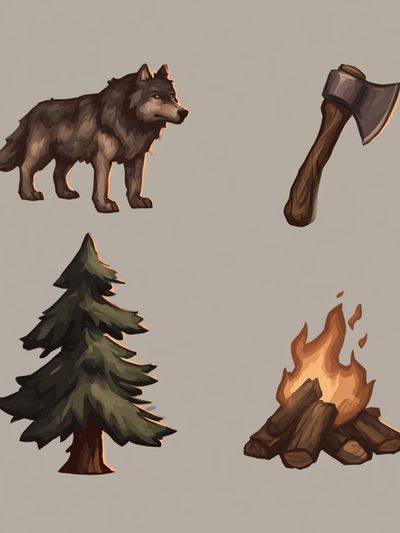 Forest Survival Icons Illustration Print.
