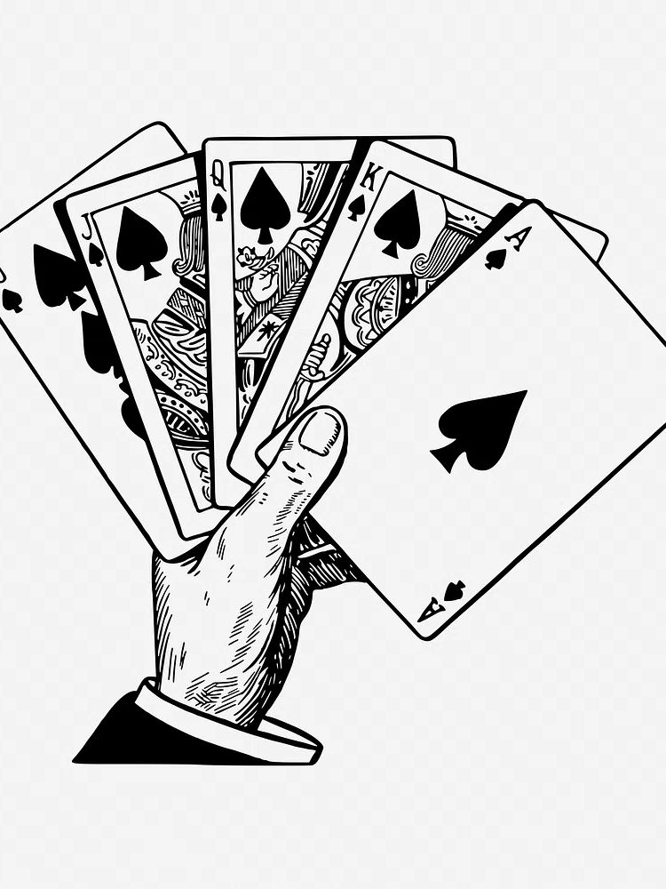 Hand holding play cards drawing. poster detail