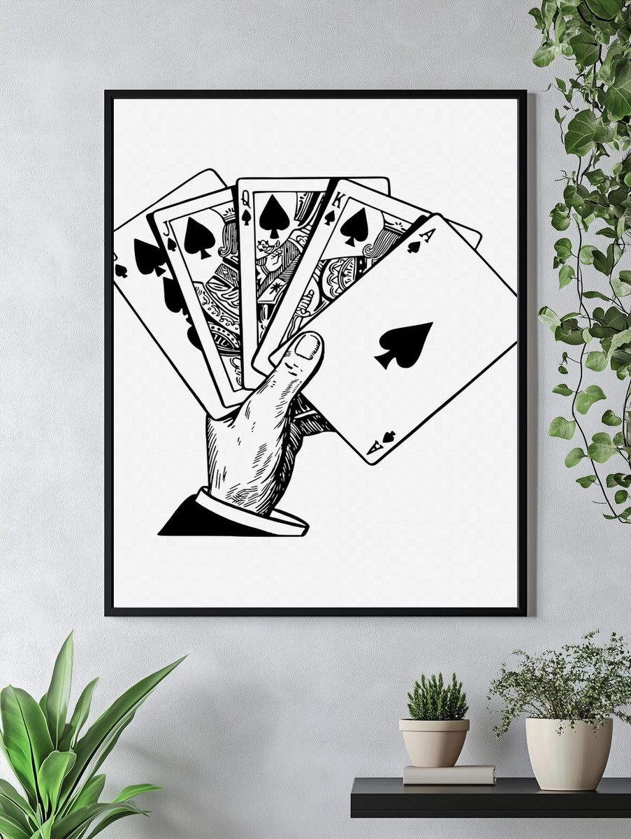 Hand holding play cards drawing. — room view 4