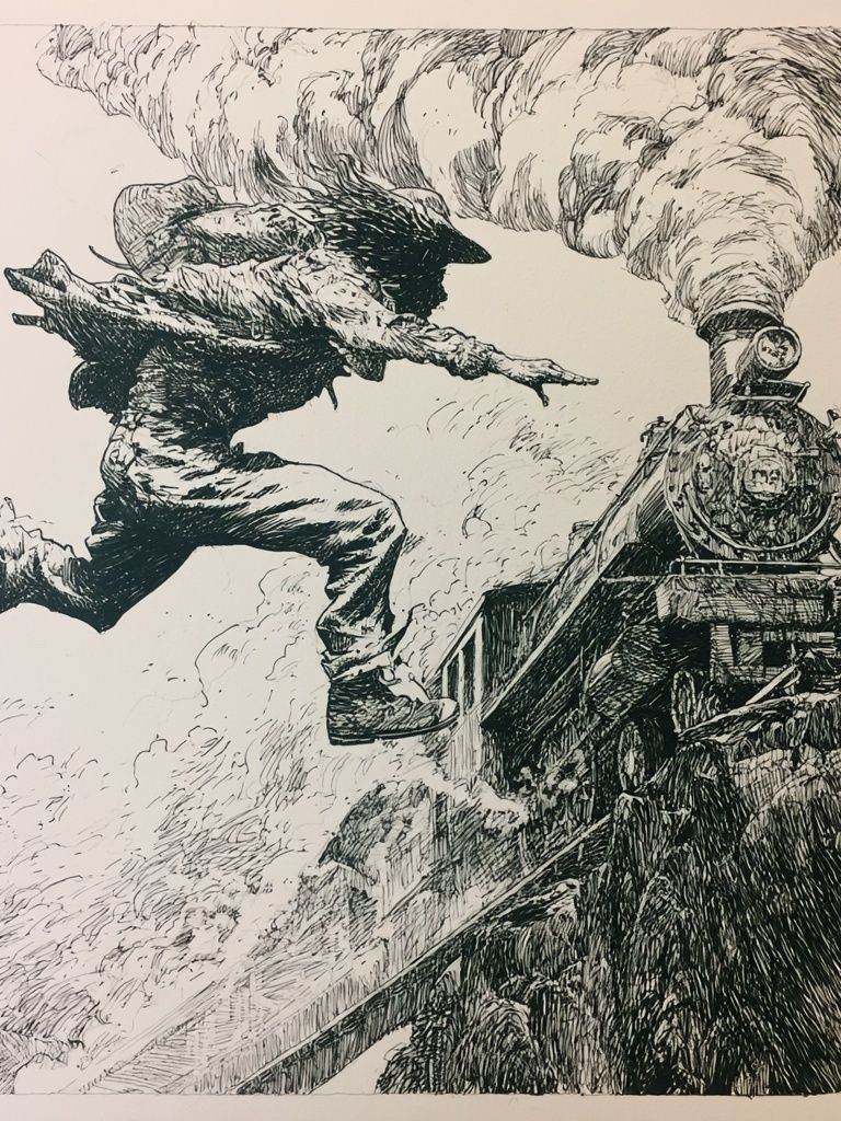 Steam Train Leap Illustration Poster. poster detail
