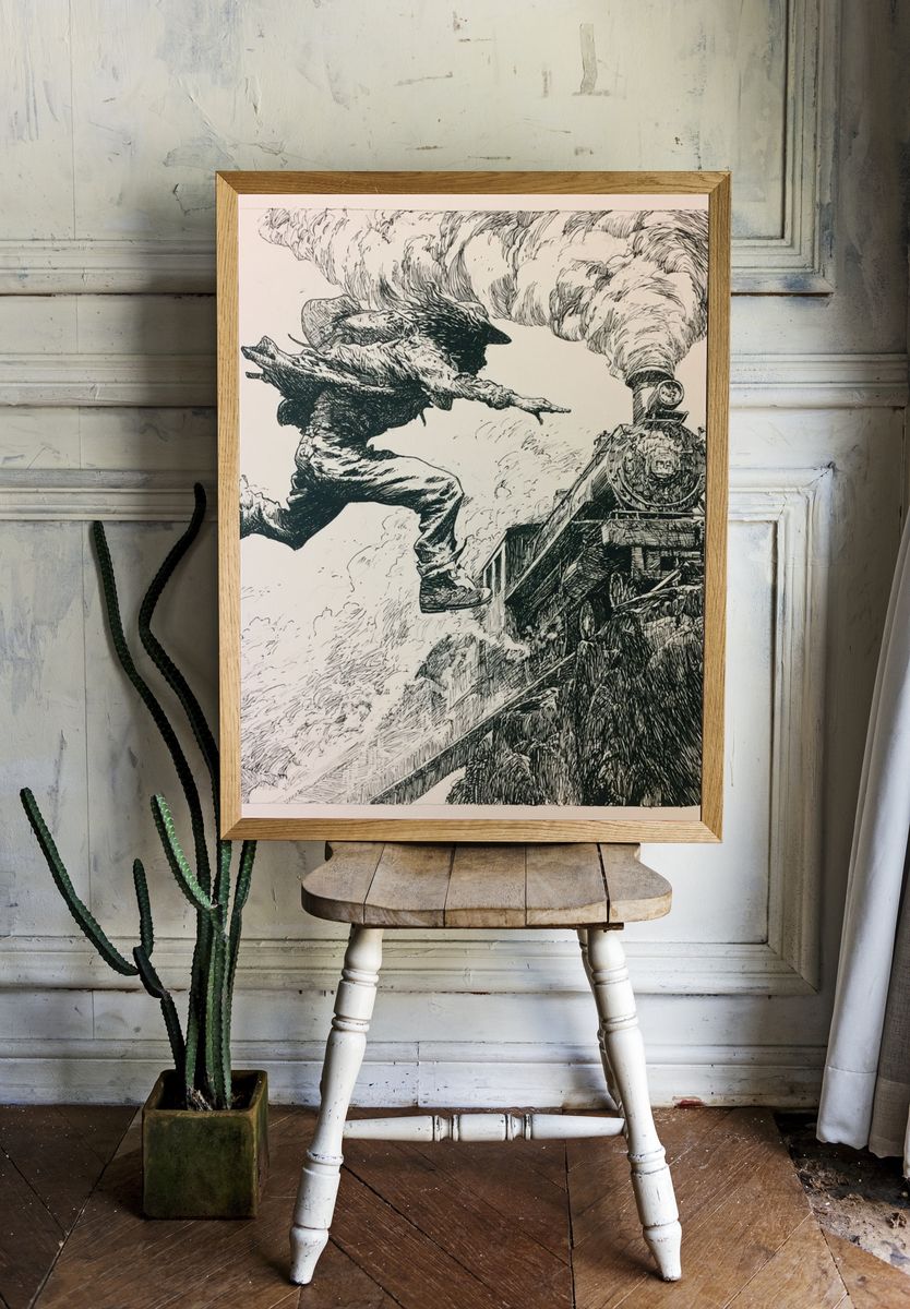 Steam Train Leap Illustration Poster. — room view 1