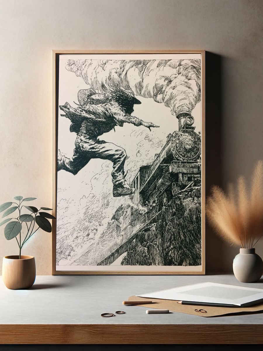 Steam Train Leap Illustration Poster. — room view 2