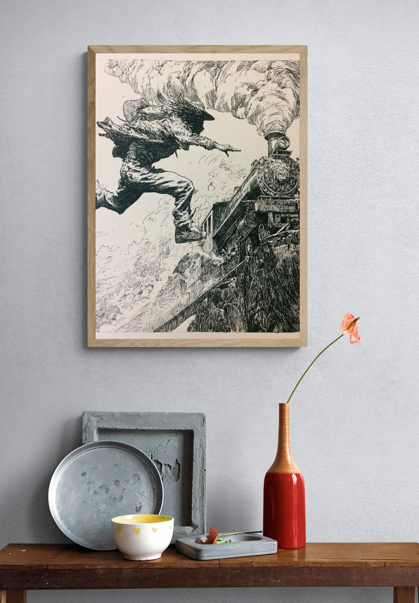 Steam Train Leap Illustration Poster. — room view 3