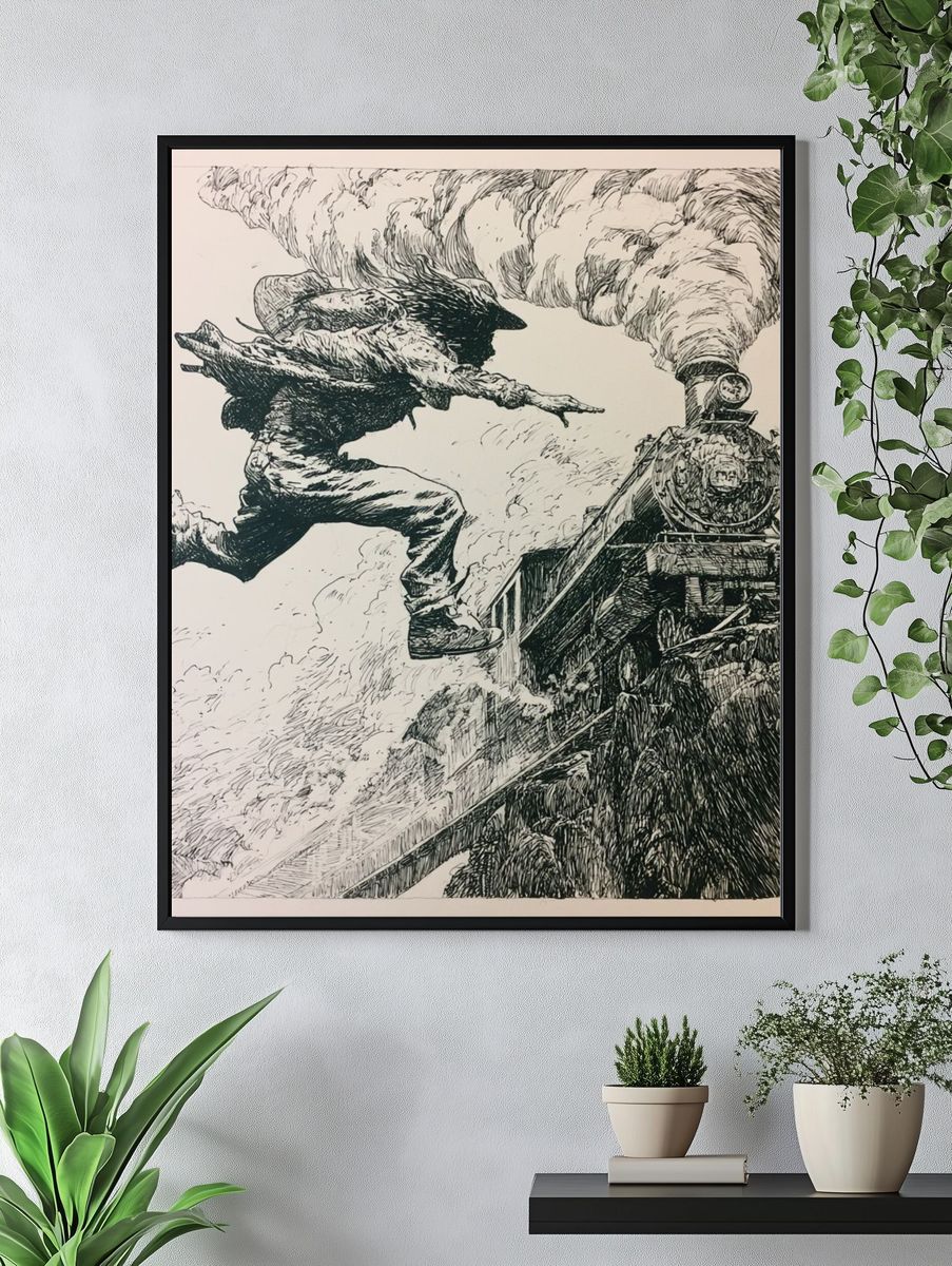 Steam Train Leap Illustration Poster. — room view 4