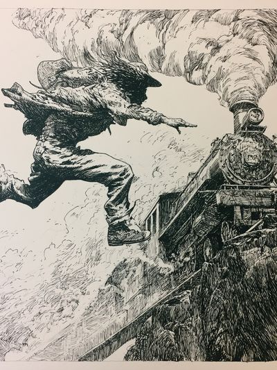 Steam Train Leap Illustration Poster. poster