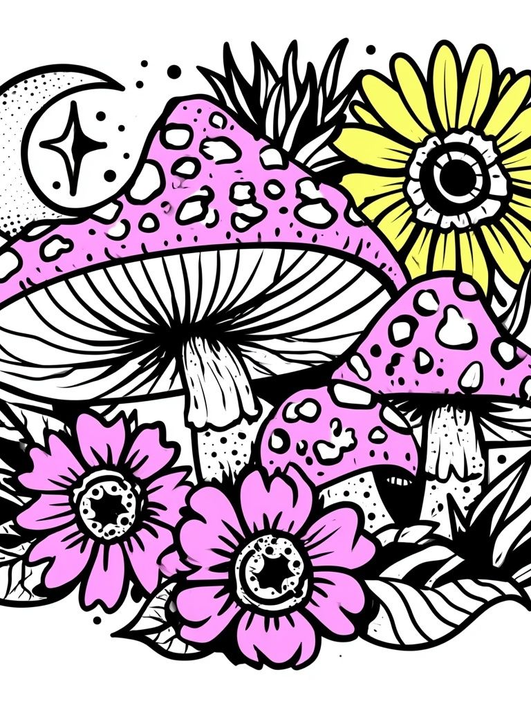 Mushroom Moon Garden Illustration Poster. poster — illustration art
